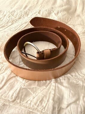 Frye Two-Tone Brown Leather Belt with Silver-Toned Buckle